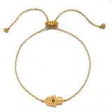 Pulsera Ajustable con Mano de Fátima y Esmeralda