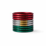 Bundle México 2026 con nueve bangles en colores rojo, plata y verde, inspirados en la pasión del fútbol y los colores emblemáticos de México.