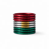 Bundle México 2026 con nueve bangles en colores rojo, plata y verde, inspirados en la pasión del fútbol y los colores emblemáticos de México.